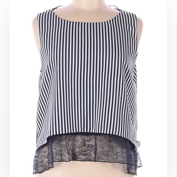 Zara Tops - Zara Sleeveless Striped Blouse with Lace Hem